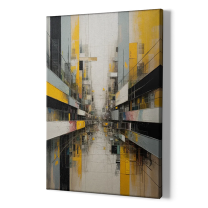 Urban Collage Yellow and Grey Abstract - Canvas Print Art Sides