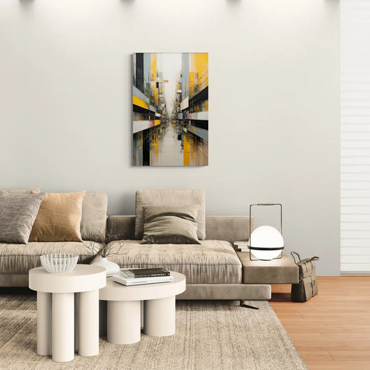 Urban Collage Yellow and Grey Abstract - Canvas Wall Art Living Room