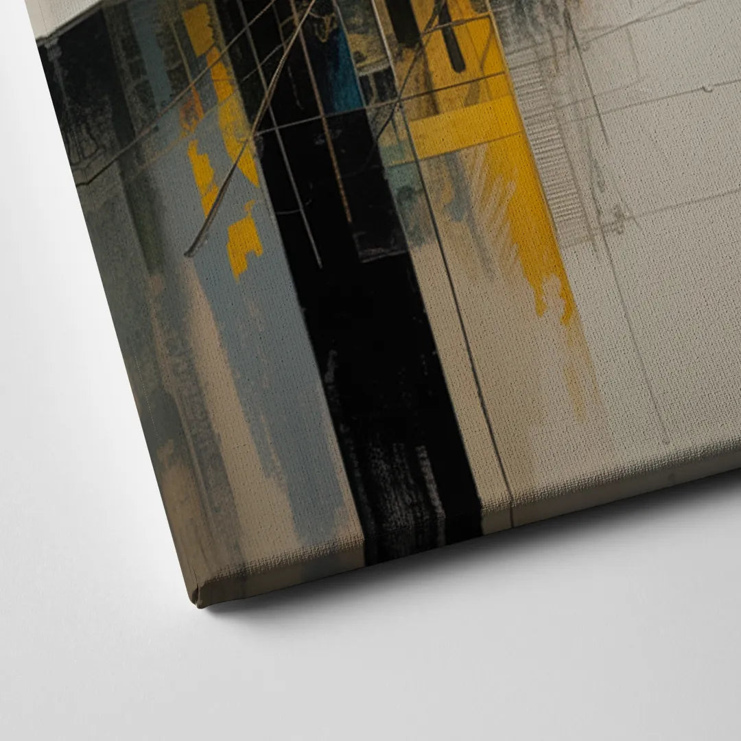 Urban Collage Yellow and Grey Abstract Canvas Close Up
