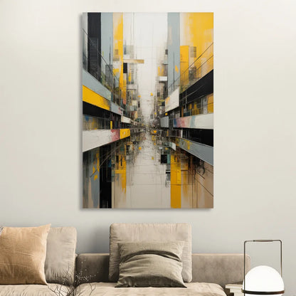 Urban Collage Yellow and Grey Abstract Living Room - Canvas Wall Art