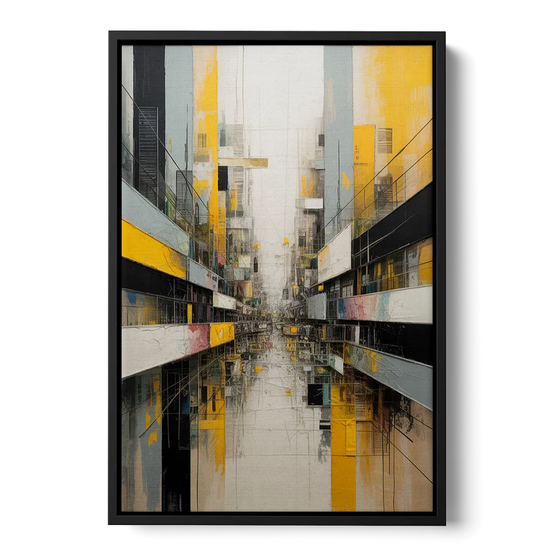 Urban Collage Yellow and Grey Abstract Front - Black Canvas Wall Art