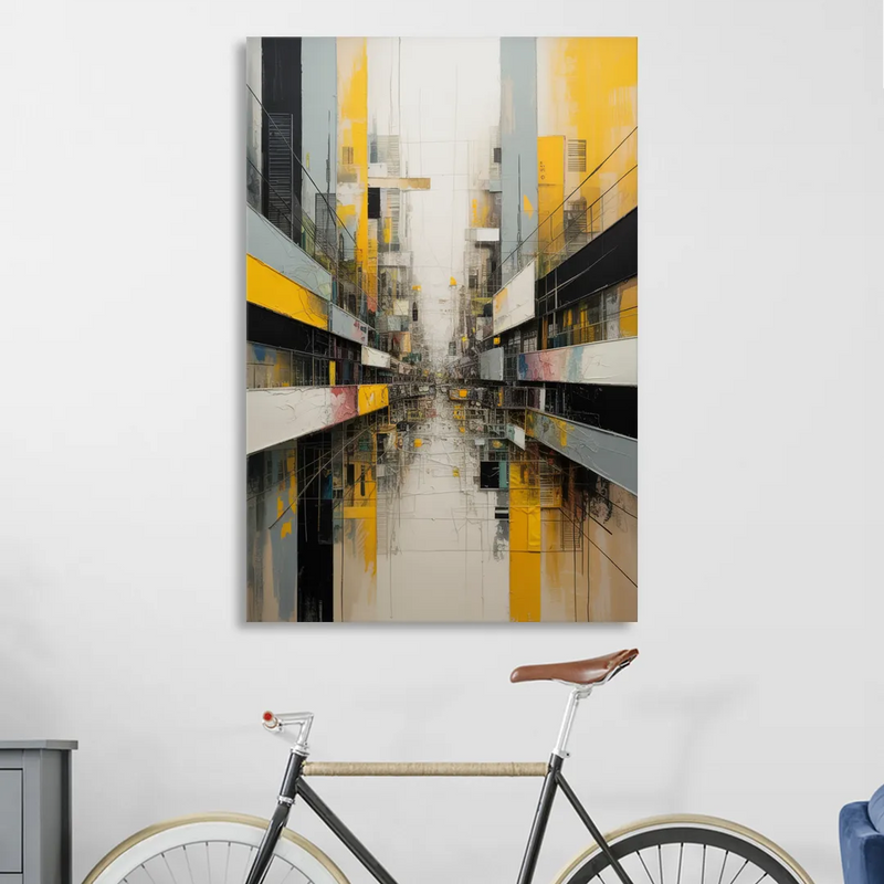 Urban Collage Yellow and Grey Abstract Sitting Room - Canvas Wall Art