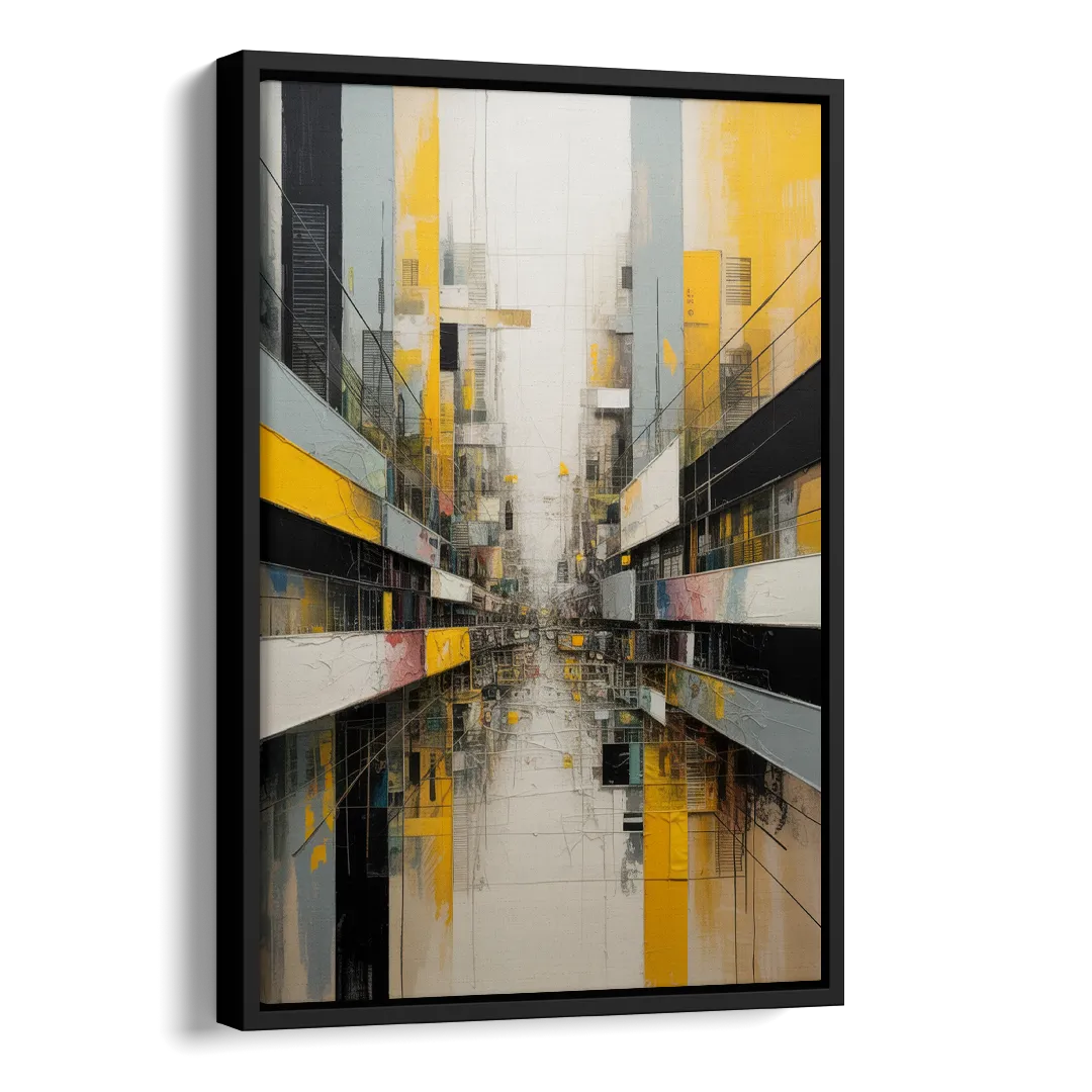 Urban Collage Yellow and Grey Abstract Side - Black Canvas Wall Art