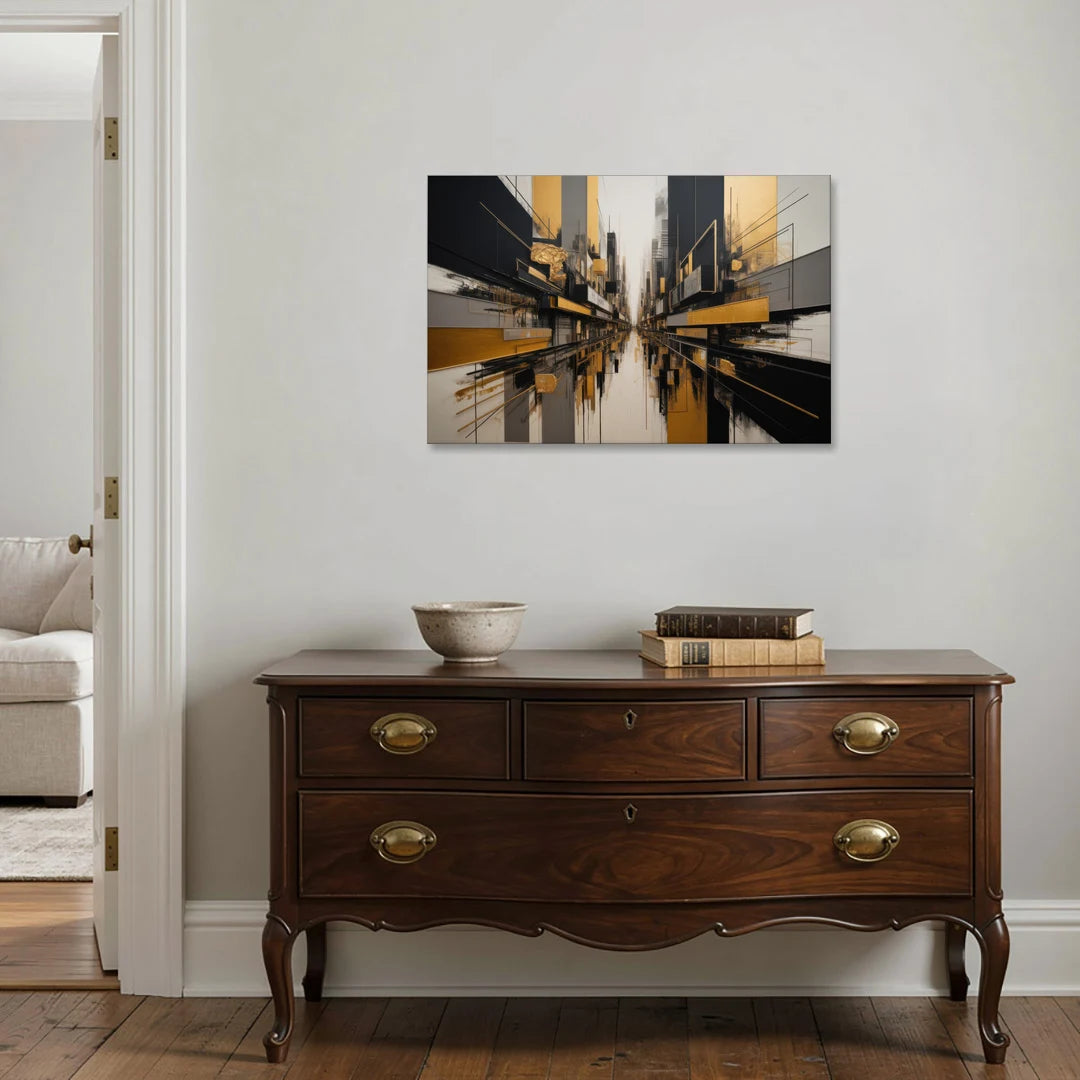 Urban Elegance in Black and Gold Abstract - Canvas Wall Art - Coffee Table - 36x24