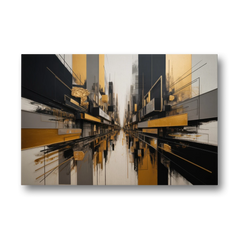 Urban Elegance in Black and Gold Abstract - Canvas Wall Art - Front