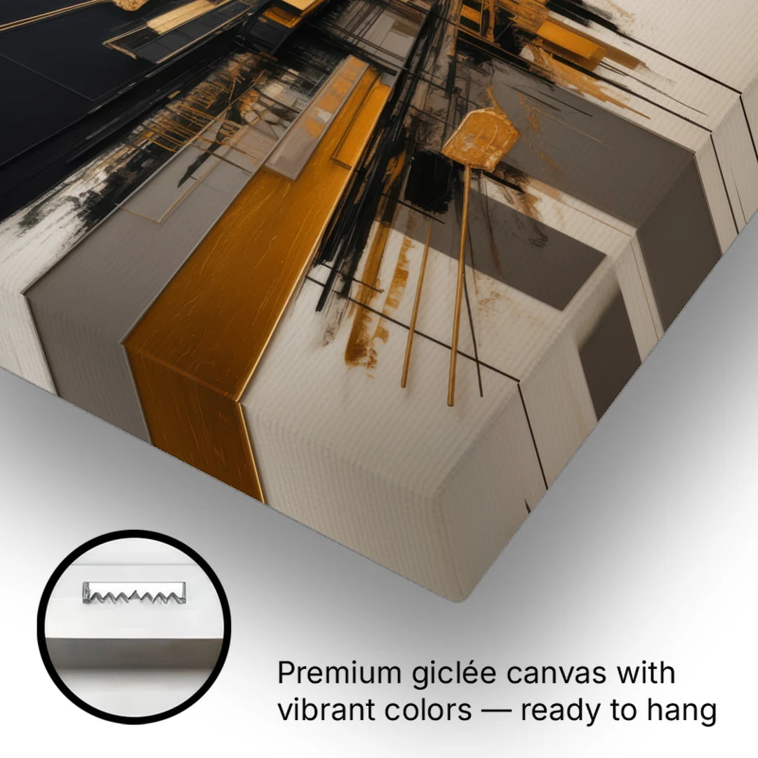 Urban Elegance in Black and Gold Abstract - Canvas Wall Art - Gallery Wrap Corner