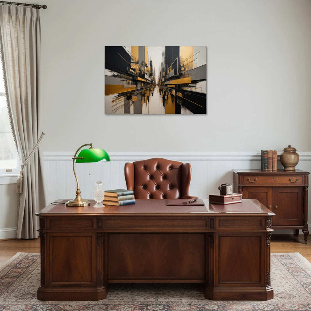 Urban Elegance in Black and Gold Abstract - Canvas Wall Art - Office - 36x24