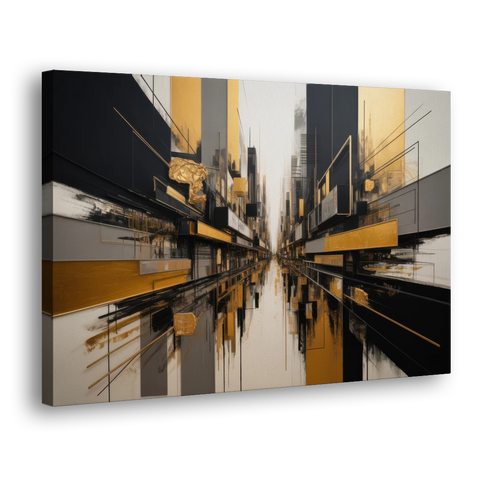 Urban Elegance in Black and Gold Abstract - Canvas Wall Art - Side