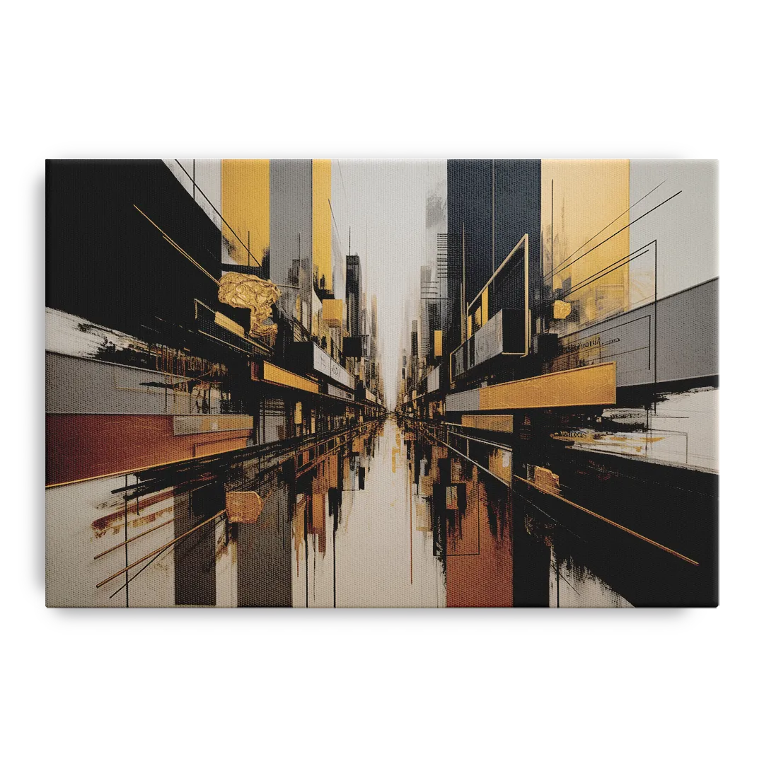 Urban Elegance in Black and Gold Abstract - Canvas Wall Art
