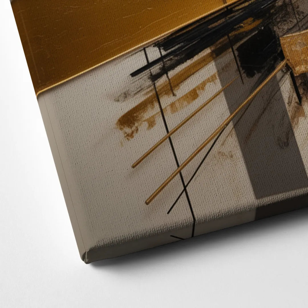 Urban Elegance in Black and Gold Abstract Canvas Close Up