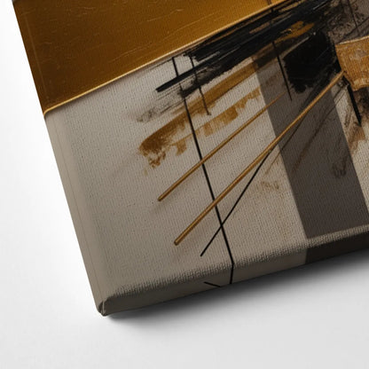 Urban Elegance in Black and Gold Abstract Canvas Close Up