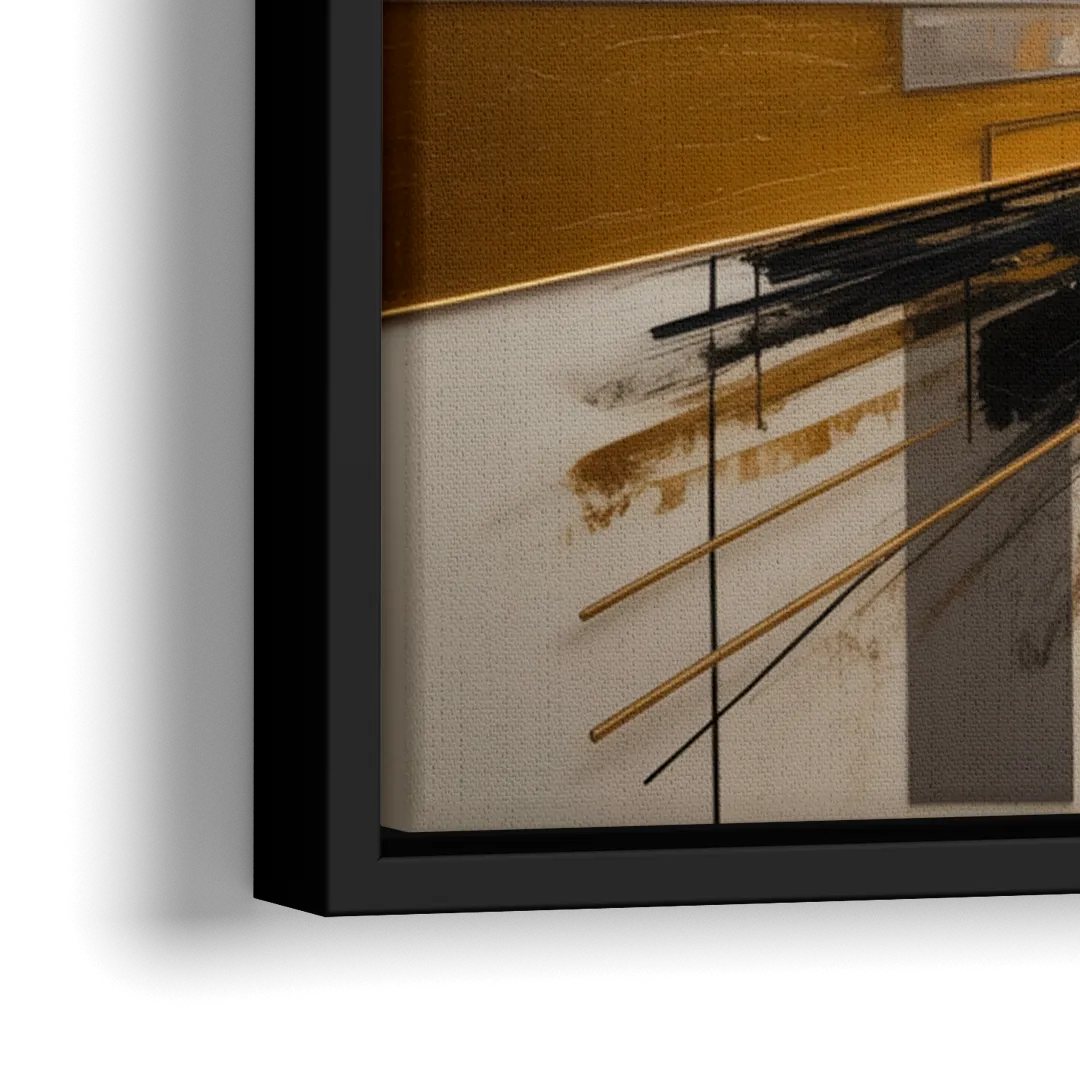 Urban Elegance in Black and Gold Abstract - Close-Up Black Frame Canvas