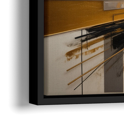 Urban Elegance in Black and Gold Abstract - Close-Up Black Frame Canvas