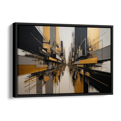 Urban Elegance in Black and Gold Abstract Side - Black Canvas Wall Art