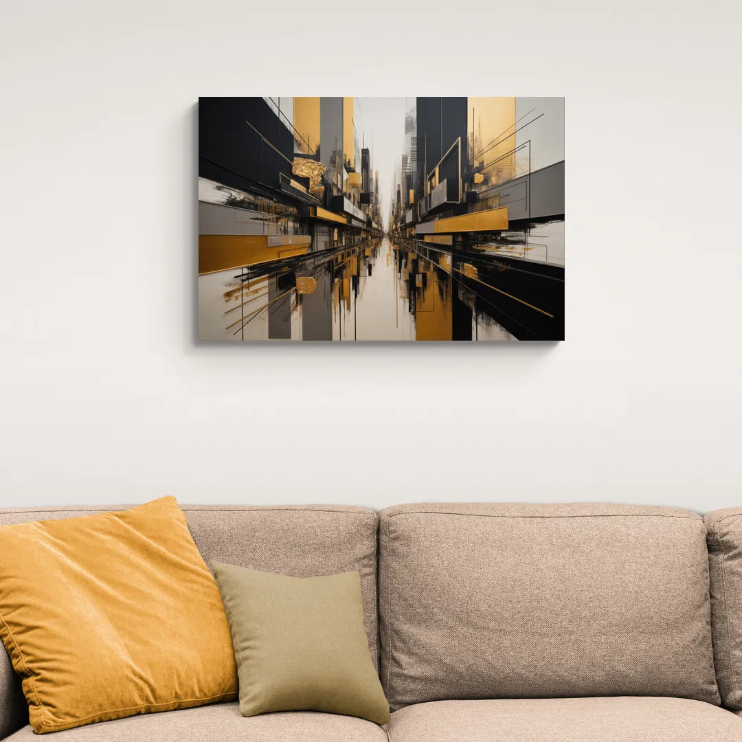 Urban Elegance in Black and Gold Abstract - Canvas Wall Art Living Room