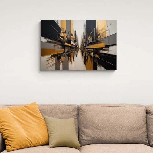 Urban Elegance in Black and Gold Abstract - Canvas Wall Art Living Room