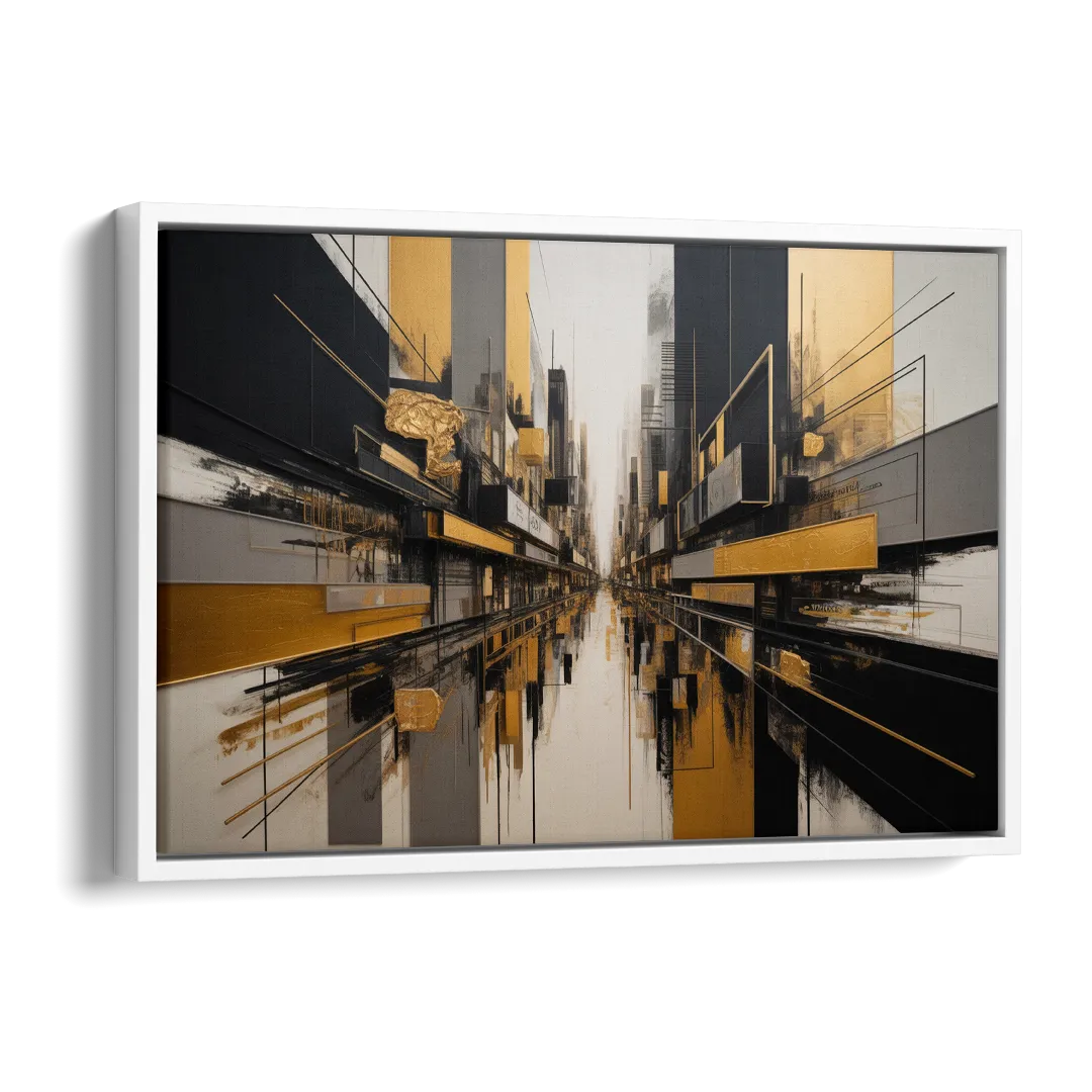 Urban Elegance in Black and Gold Abstract Side - White Canvas Wall Art
