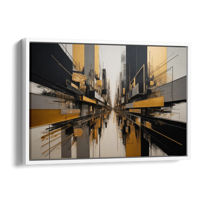 Urban Elegance in Black and Gold Abstract Side - White Canvas Wall Art