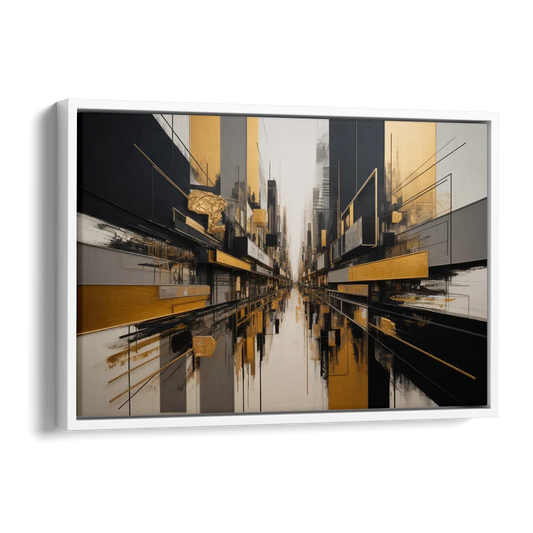Urban Elegance in Black and Gold Abstract Side - White Canvas Wall Art