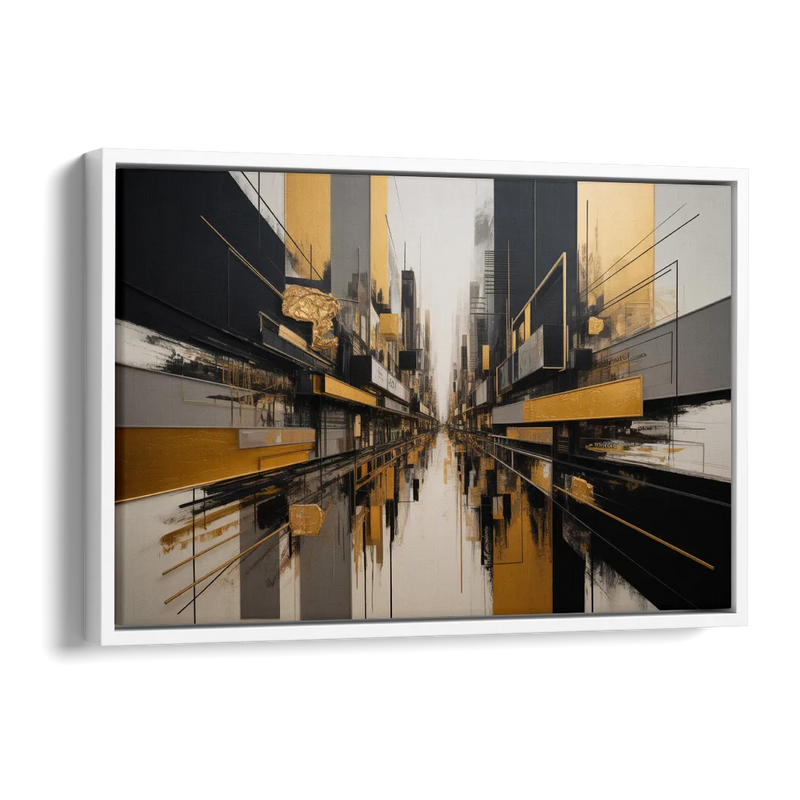 Urban Elegance in Black and Gold Abstract Side - White Canvas Wall Art