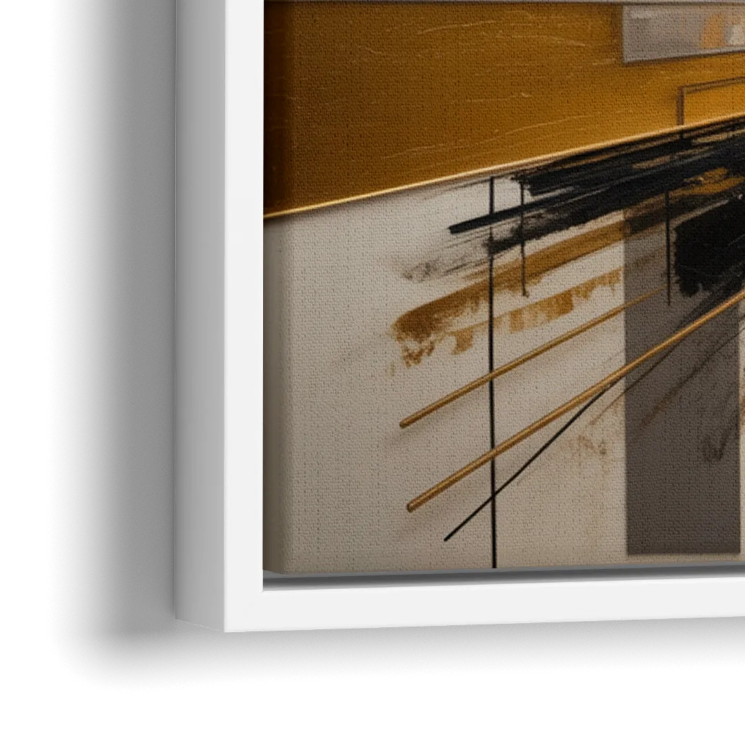 Urban Elegance in Black and Gold Abstract - Close-Up White Frame Canvas