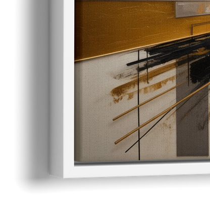 Urban Elegance in Black and Gold Abstract - Close-Up White Frame Canvas