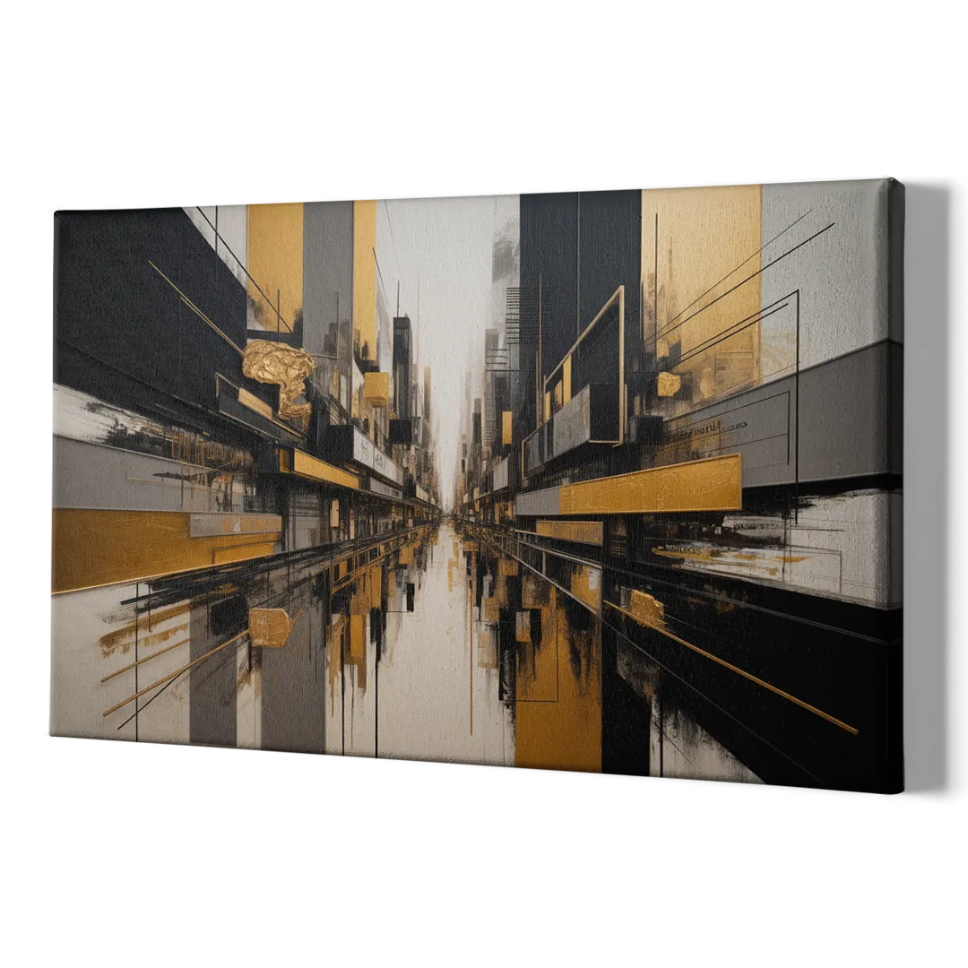 Urban Elegance in Black and Gold Abstract - Canvas Print Art Sides