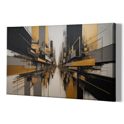 Urban Elegance in Black and Gold Abstract - Canvas Print Art Sides