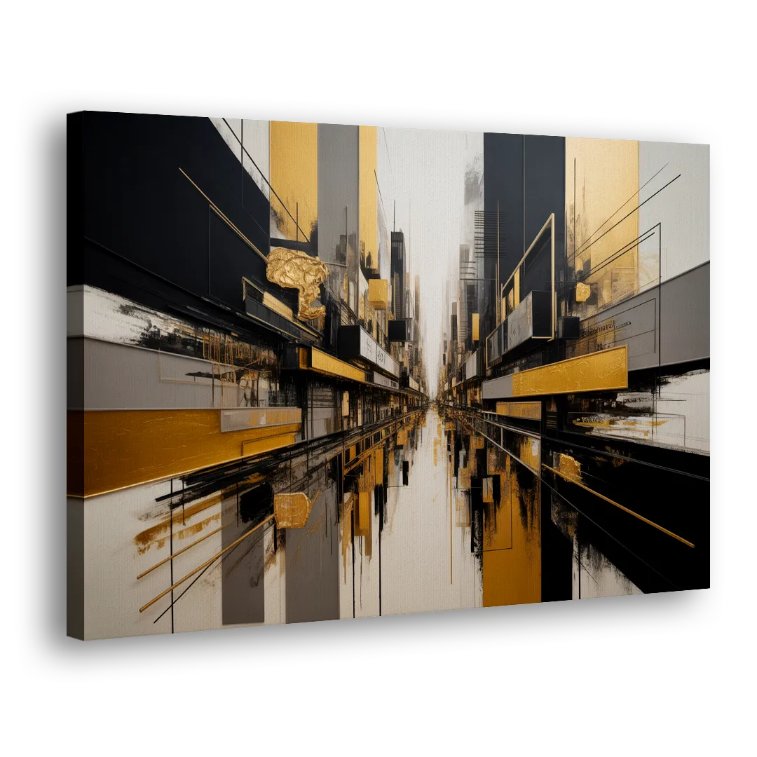 Urban Elegance in Black and Gold Abstract Side - Canvas Wall Art