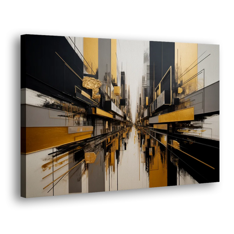 Urban Elegance in Black and Gold Abstract - Canvas Wall Art
