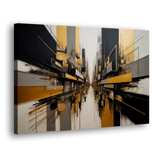 Urban Elegance in Black and Gold Abstract Side - Canvas Wall Art