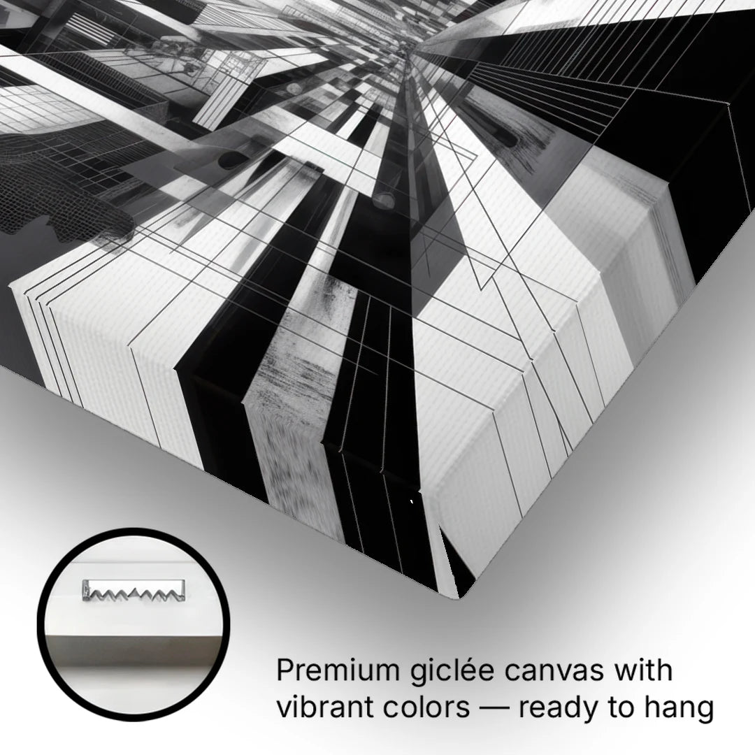 Urban Energy Black and White Abstract - Canvas Wall Art - Gallery Wrap Corner