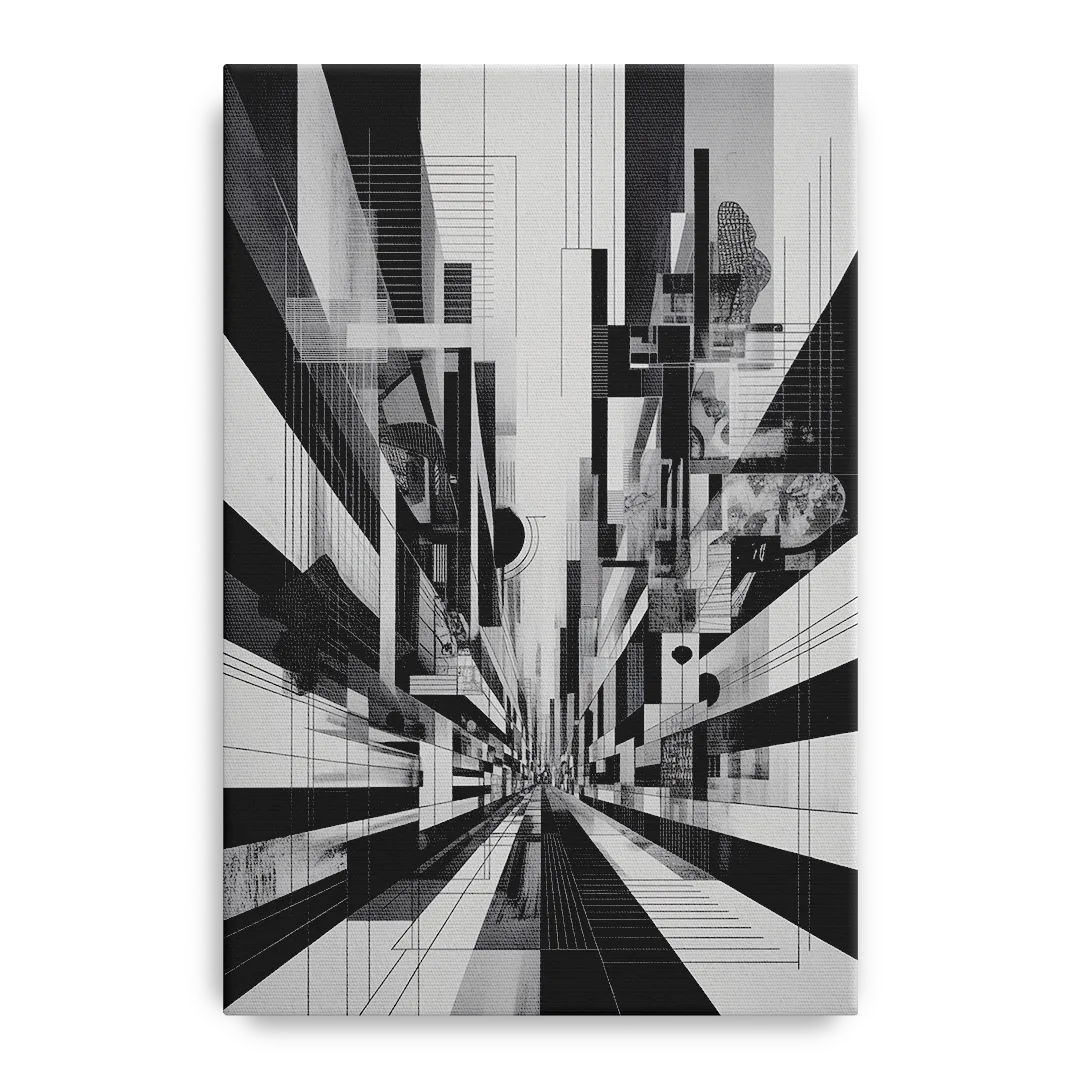 Urban Energy Black and White Abstract - Canvas Wall Art