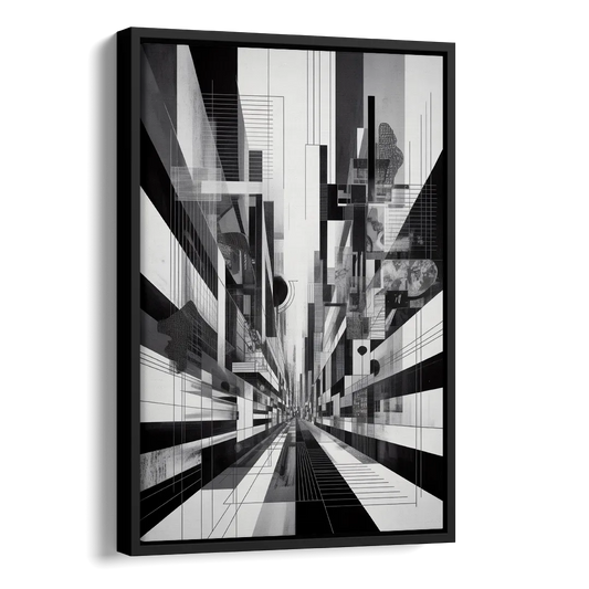 Urban Energy Black and White Abstract Side - Black Canvas Wall Art