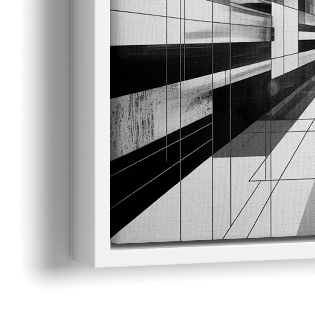 Urban Energy Black and White Abstract - Close-Up White Frame Canvas