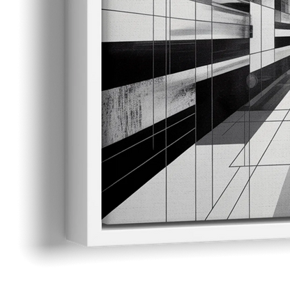Urban Energy Black and White Abstract - Close-Up White Frame Canvas