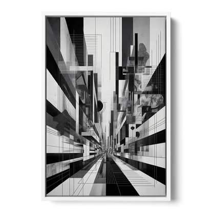 Urban Energy Black and White Abstract - White Frame Canvas