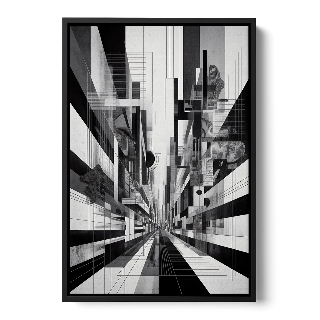 Urban Energy Black and White Abstract - Black Frame Canvas
