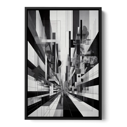 Urban Energy Black and White Abstract - Black Frame Canvas
