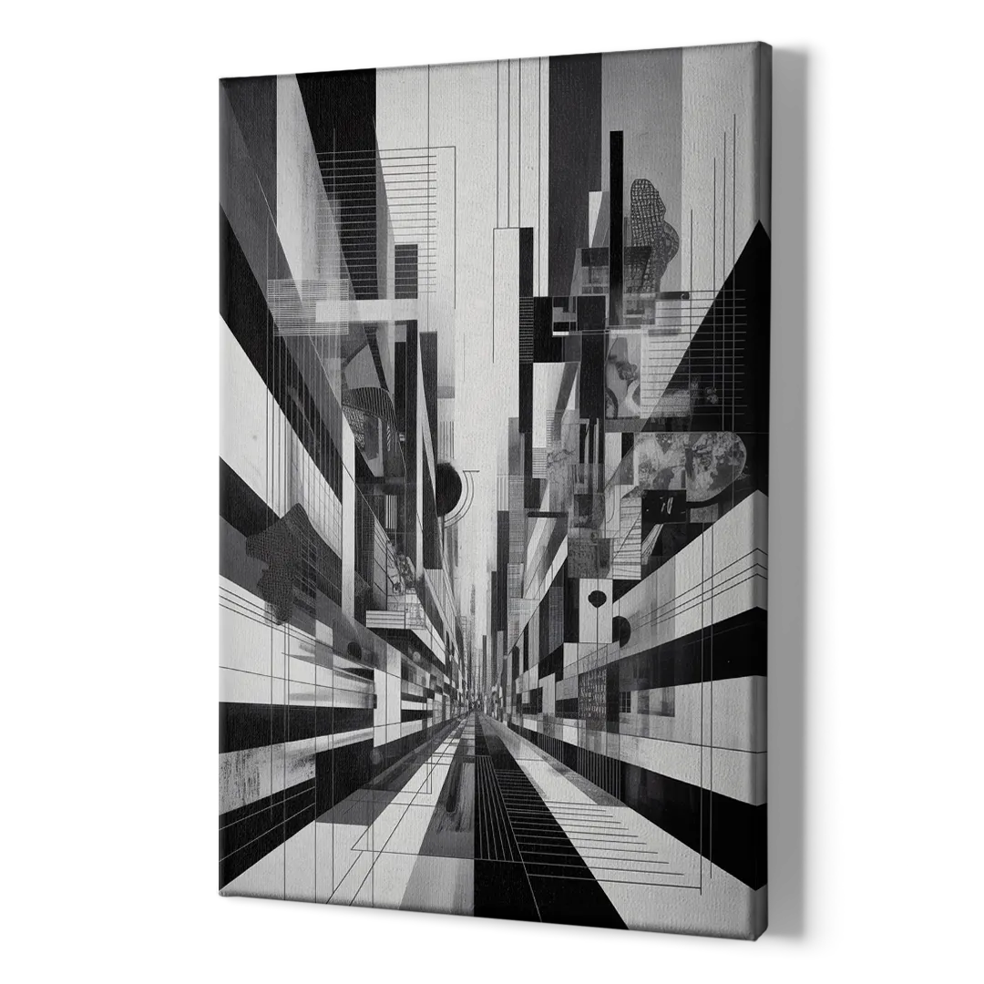 Urban Energy Black and White Abstract - Canvas Print Art Sides