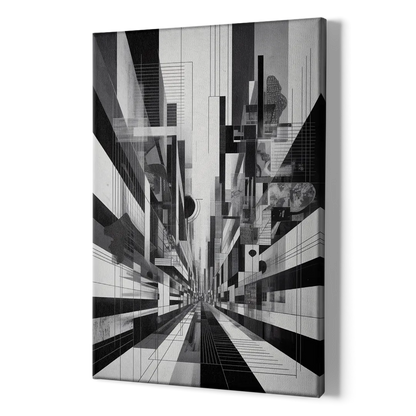 Urban Energy Black and White Abstract - Canvas Print Art Sides