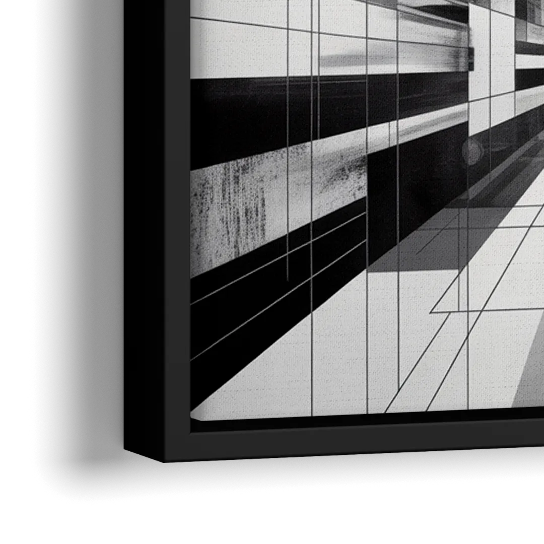 Urban Energy Black and White Abstract - Close-Up Black Frame Canvas