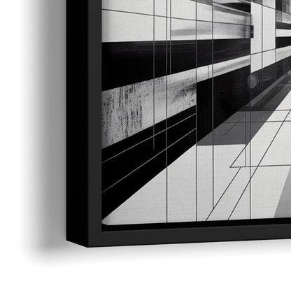 Urban Energy Black and White Abstract - Close-Up Black Frame Canvas
