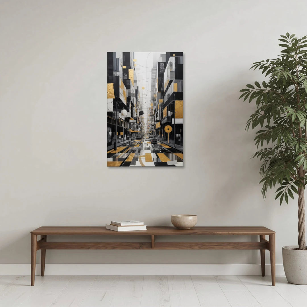 Urban Fragmented Elegance Black White and Gold Abstract - Canvas Wall Art - Coffee Table - 24x36