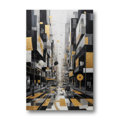 Urban Fragmented Elegance Black White and Gold Abstract - Canvas Wall Art - Front