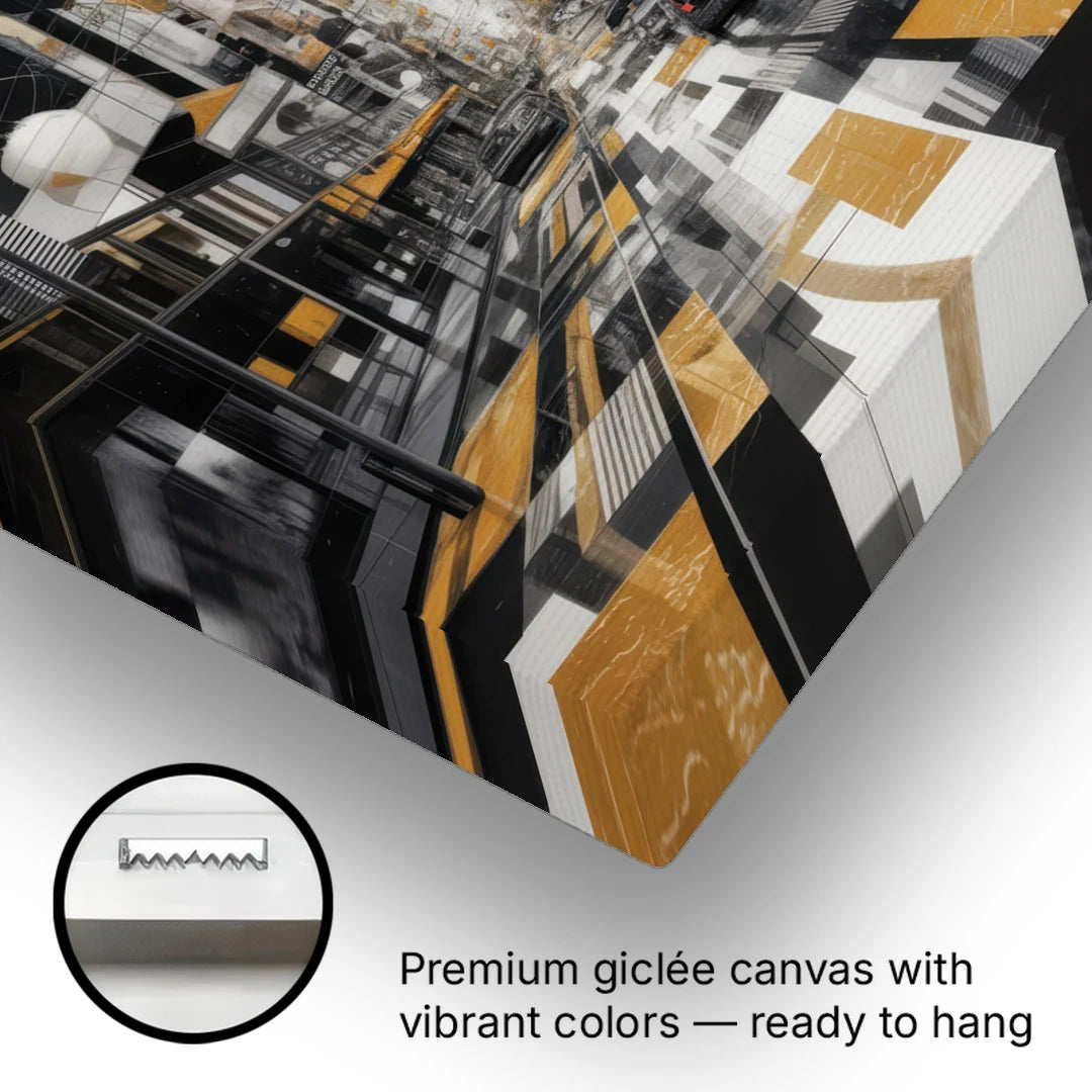 Urban Fragmented Elegance Black White and Gold Abstract - Canvas Wall Art - Gallery Wrap Corner