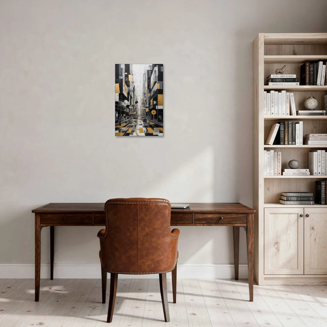Urban Fragmented Elegance Black White and Gold Abstract - Canvas Wall Art - Office - 16x24