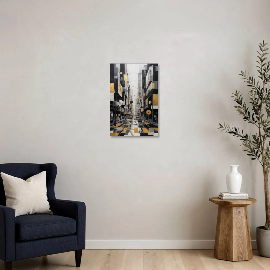 Urban Fragmented Elegance Black White and Gold Abstract - Canvas Wall Art - Sofa - 16x24