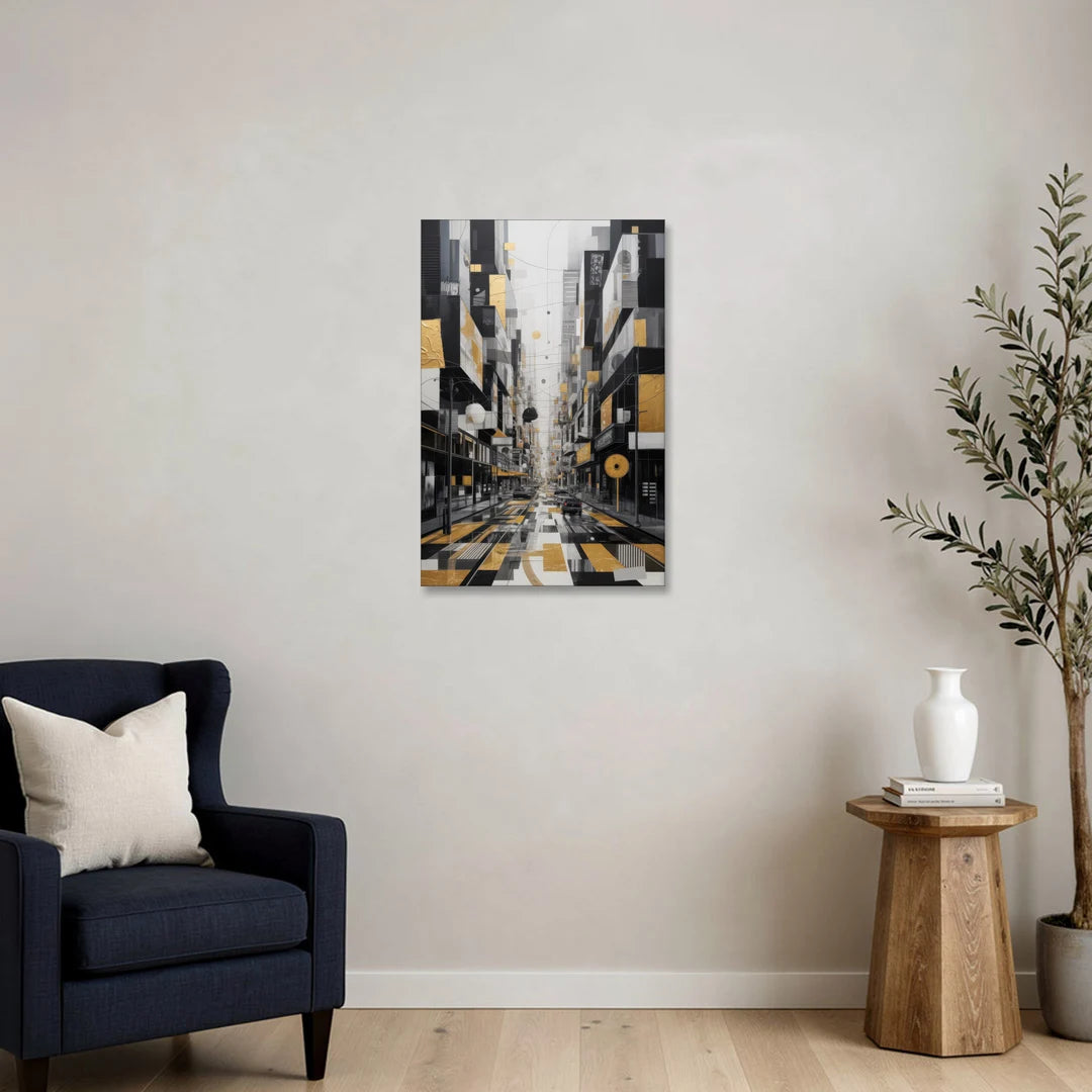 Urban Fragmented Elegance Black White and Gold Abstract - Canvas Wall Art - Sofa - 20x30