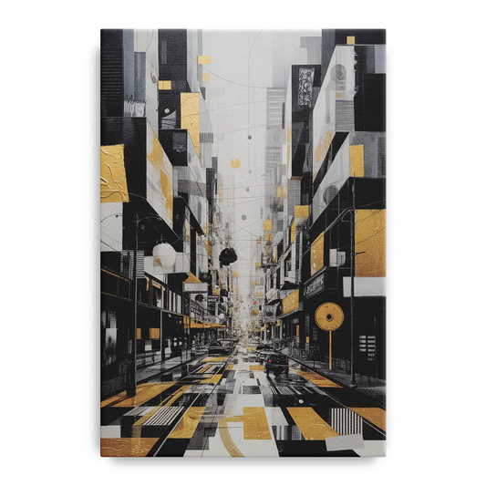 Urban Fragmented Elegance Black White and Gold Abstract - Canvas Wall Art
